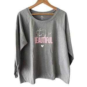 Ave Leisure Womens Gray Stay Beautiful Graphic Tee Ruched‎ Sleeve Casual 18/20